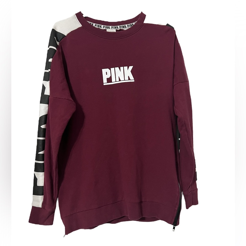 Pink by Victoria’s Secret oversize varsity Sweater burgandy side zipper size S
